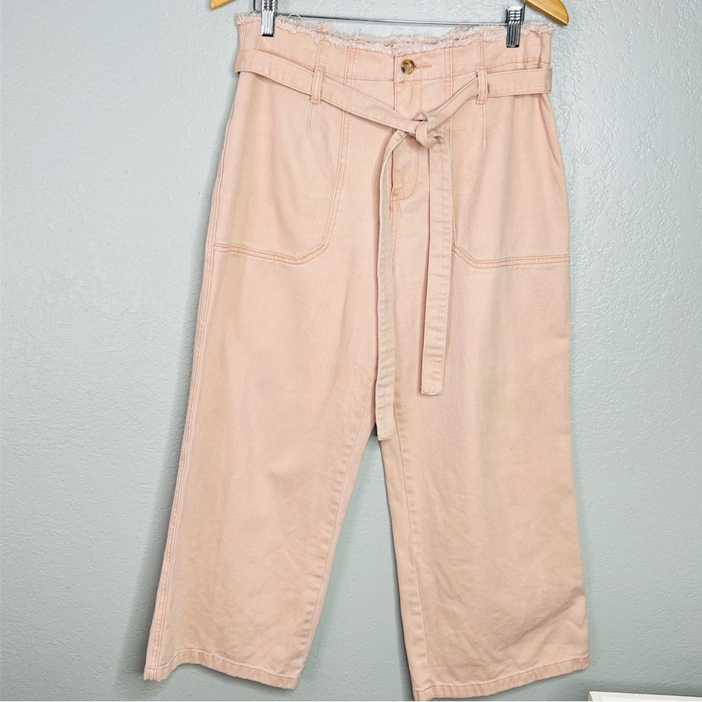 Current Air Los Angeles Cropped Wide-leg Trousers SZ Large Pink Tie Front